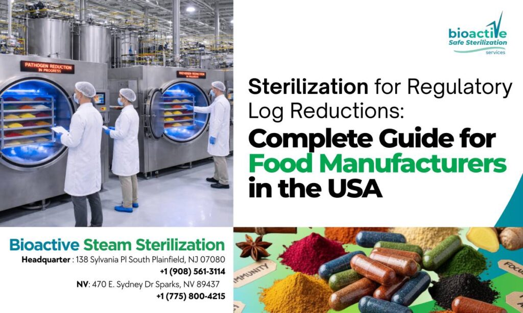 Industrial steam sterilization system used for achieving 5-log pathogen reduction in powdered food ingredients in the United States
