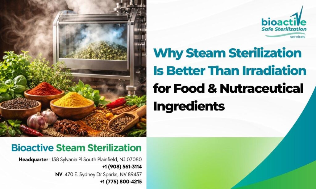 steam sterilization chamber processing spices for microbial reduction