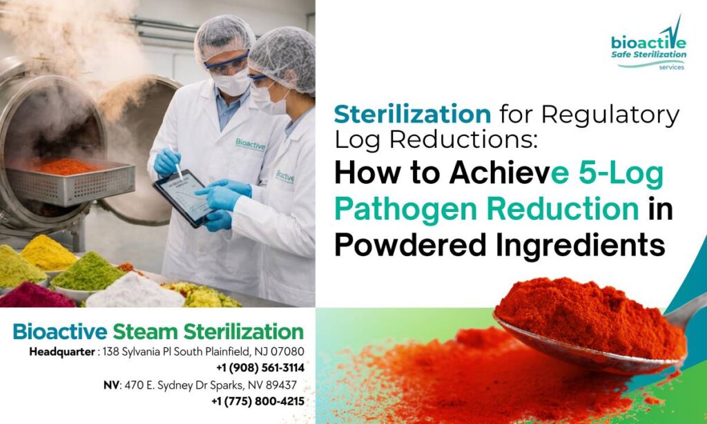 Steam sterilization equipment achieving 5-log pathogen reduction for powdered food ingredients in the USA