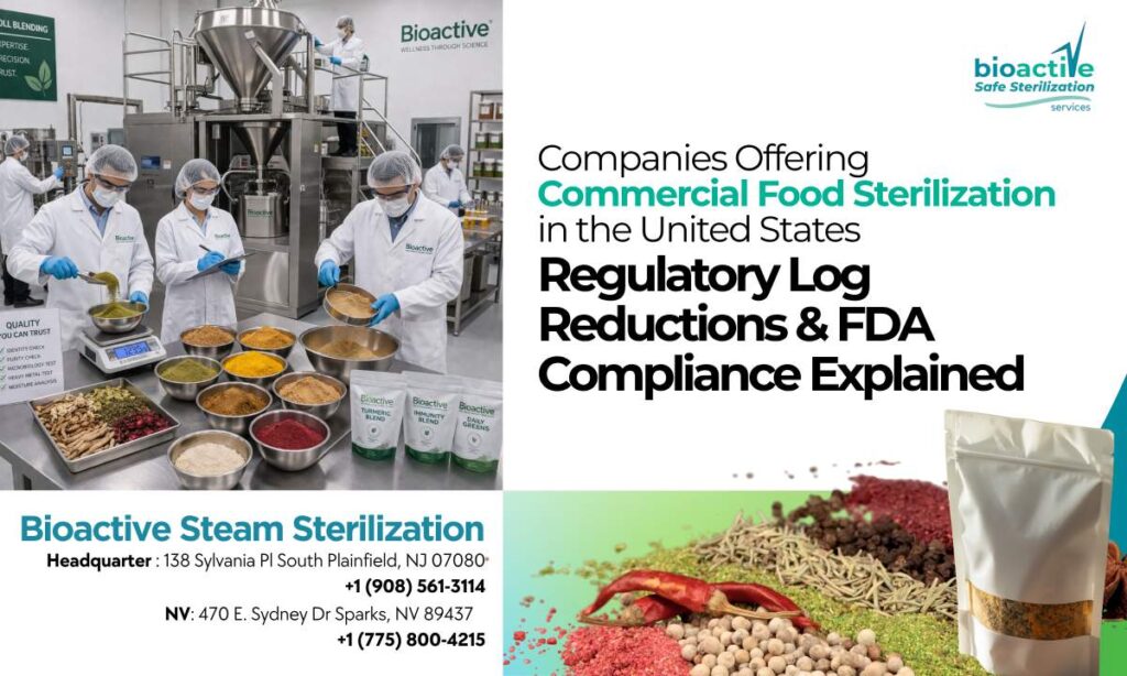 Industrial steam sterilization system used for FDA-compliant 5-log pathogen reduction in powdered food ingredients in the USA