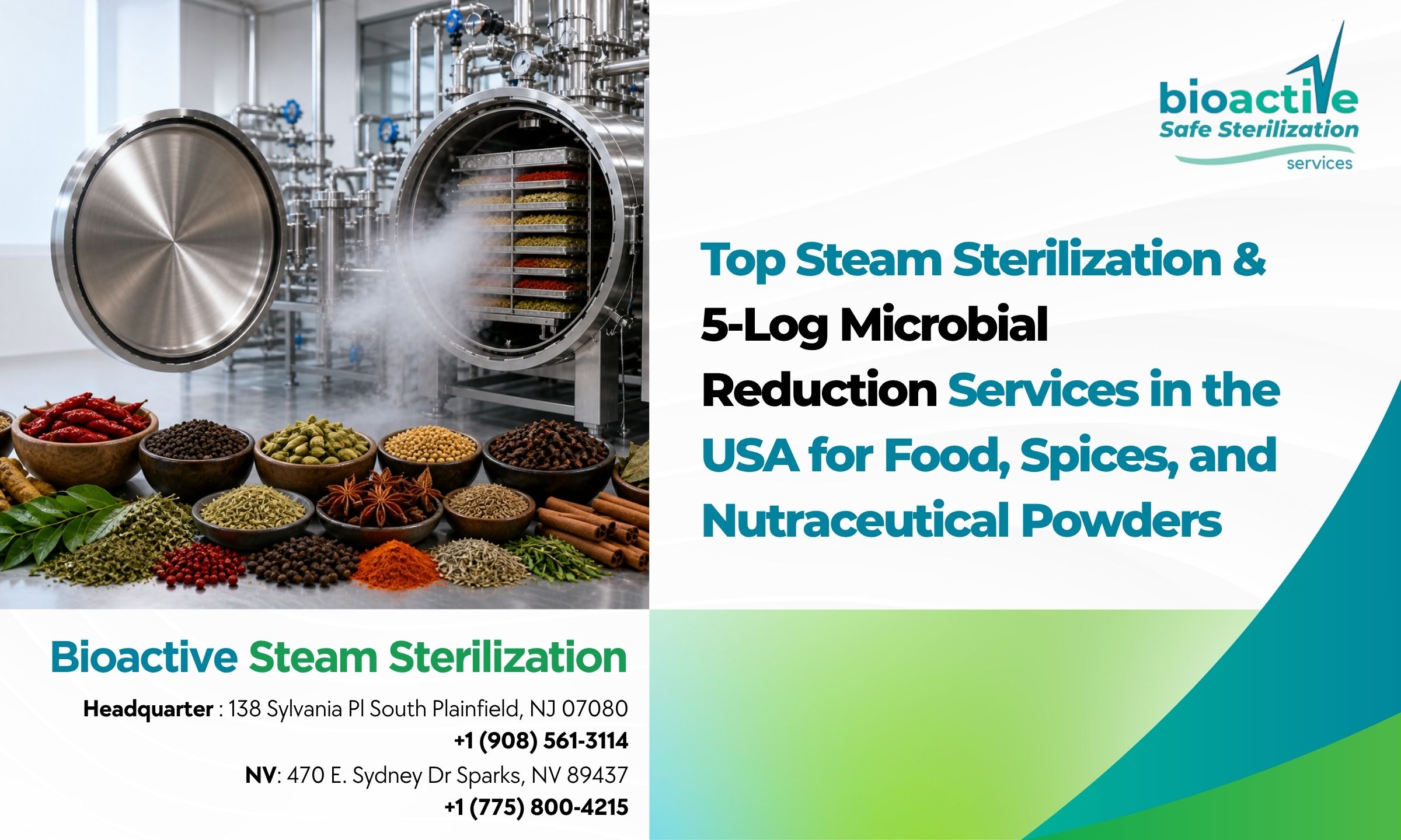 Top Steam Sterilization & 5-Log Microbial Reduction Services in the USA for Food, Spices, and Nutraceutical Powders